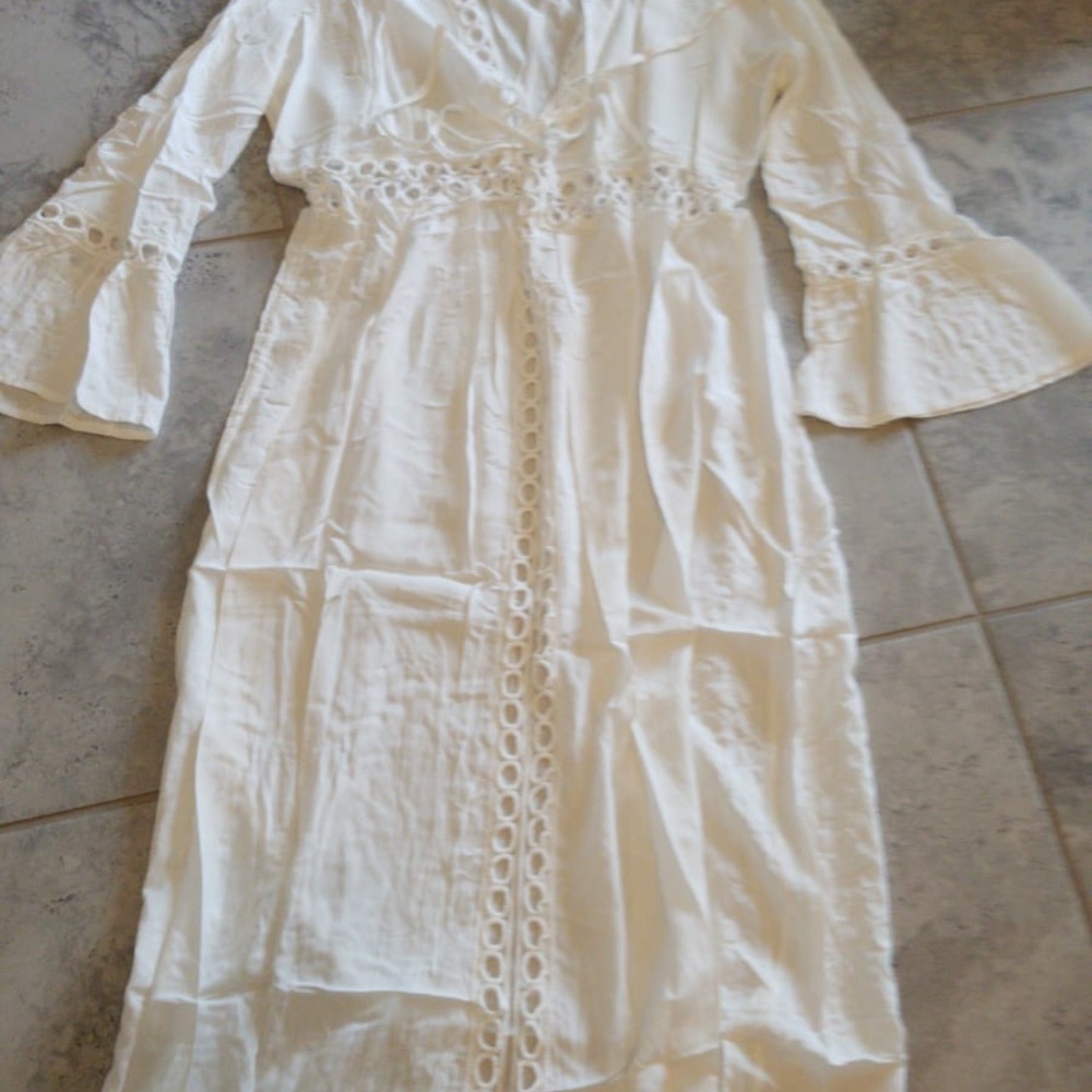 Crochet White Knitted Beach Cover up dress - Picture 2 of 2